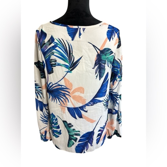 Peace Love Cake Tropical Leaf Print V-Neck Long Sleeve Blouse Small - Picture 5 of 7